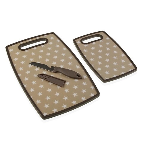 Set 2 tocatoare si 1 cutit cu teaca Stars Beige, Versa, 23 x 27 cm / 19 x 30 cm, polipropilena