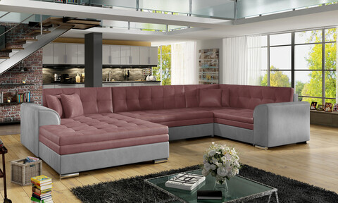 Coltar extensibil stanga 5 locuri ELTAP, Damario, 338x189x78 cm, lemn/poliester, roz/gri