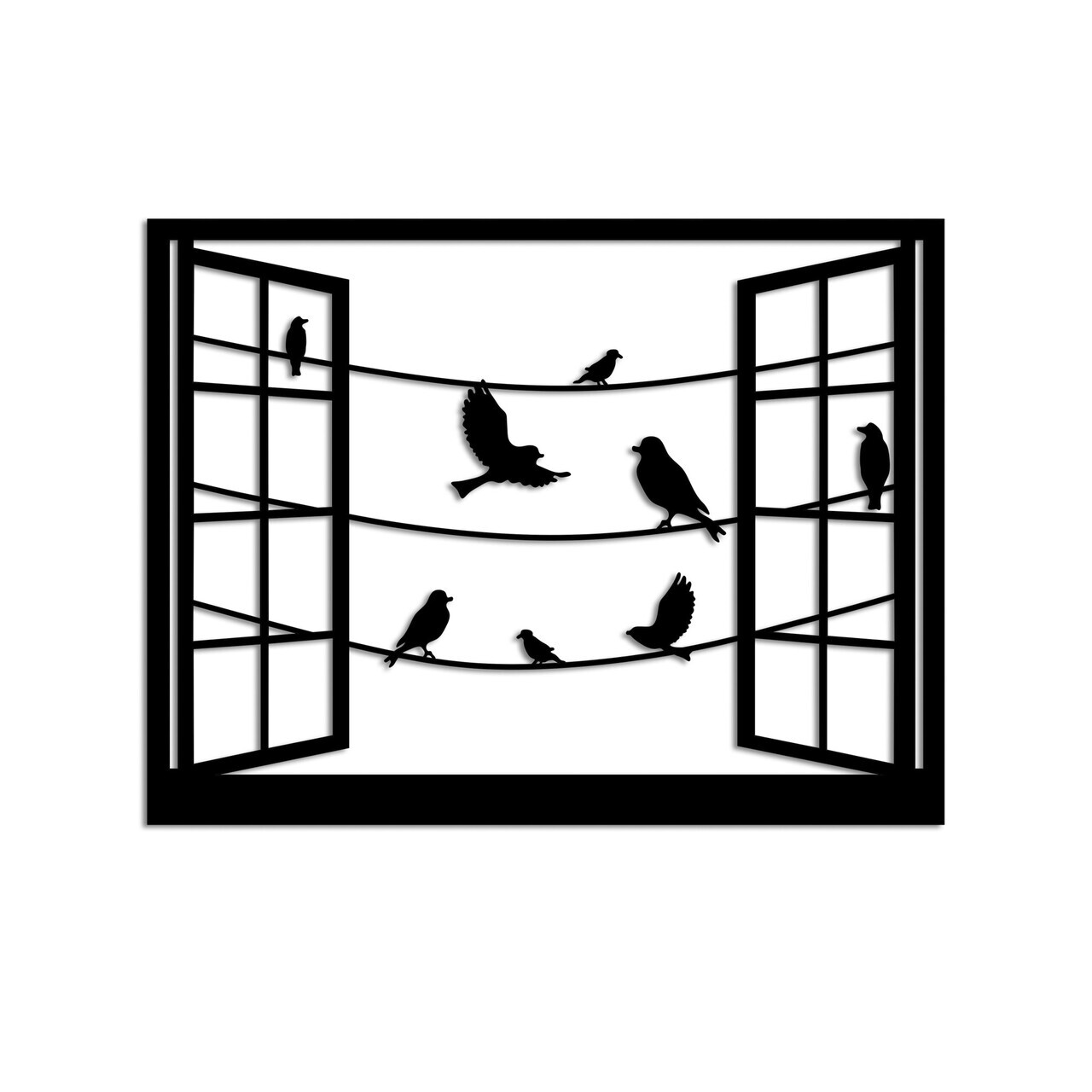 Decoratiune de perete, Birds in Front Of The Window, Dimensiune: 50 x 38 cm, Negru — imaginea 5