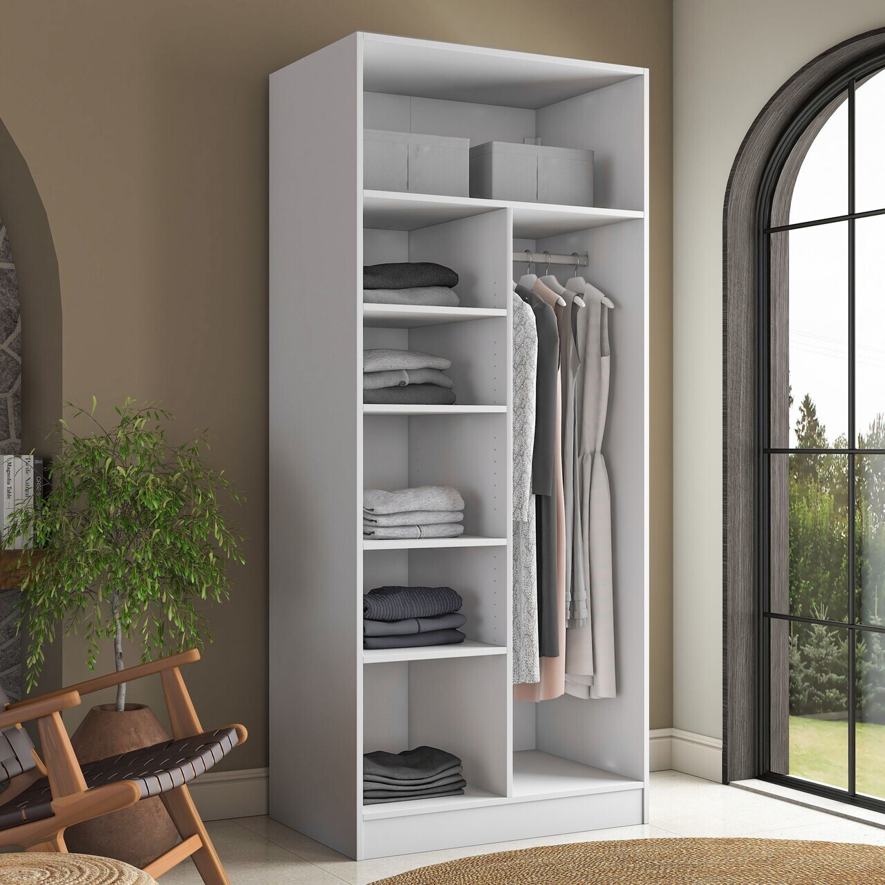 Dulap pentru haine, Hanah Home, BA224, 90x210x57.5 cm, PAL melaminat, Alb - view 5