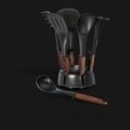 Set 7 ustensile de bucatarie cu suport Ebony Rosewood, Berlinger Haus, plastic, negru/maro