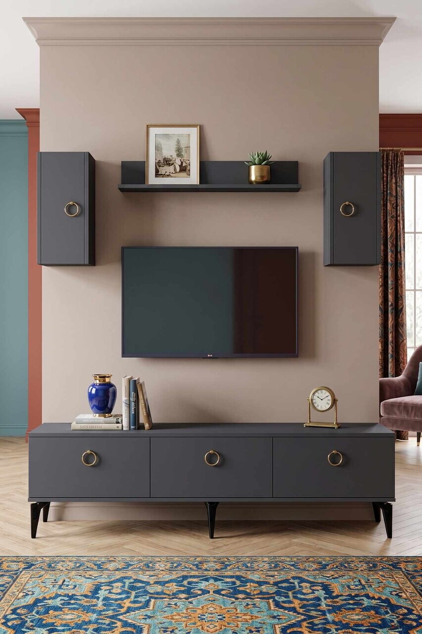 Comoda TV, Hanah Home, Demet, 180x41x30 cm, Antracit