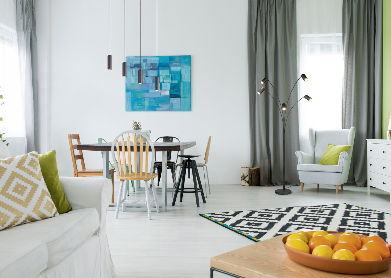 Lustra Marley, TRIO, 75x9x150 cm, 35W, 4x GU10, metal, negru mat