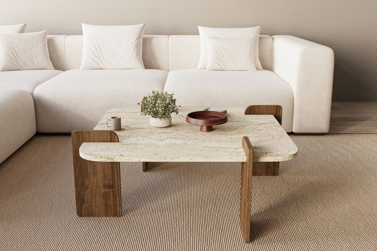 Masuta de cafea, Hanah Home, Afrolli, 90x35x90 cm, PAL, Travertin / Nuc - view 2
