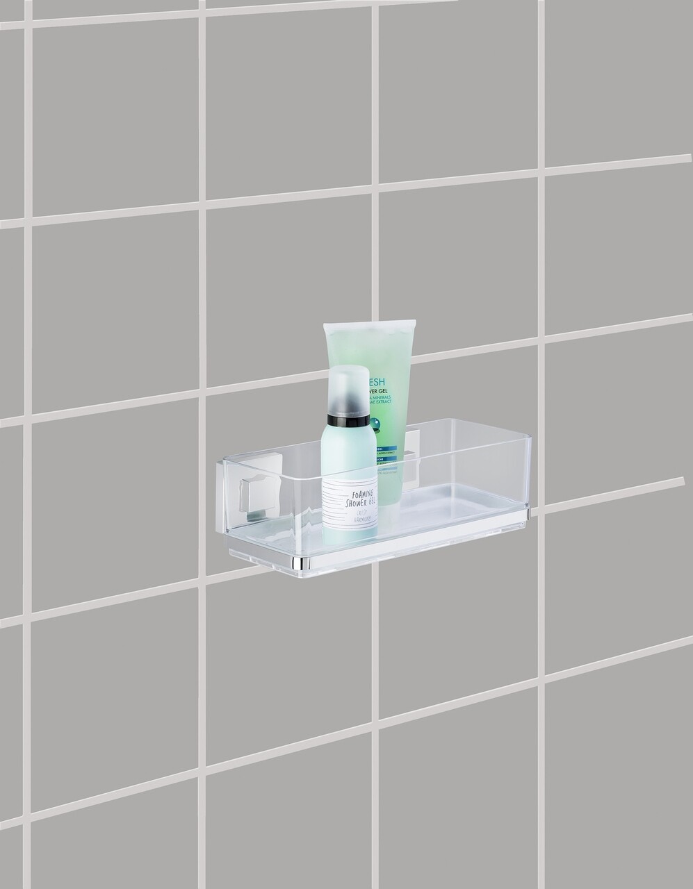 Polita pentru baie, Wenko, Quadro Vacuum-Loc®, 25.5 x 8.5 x 14 cm, inox/plastic - 1 | YEO