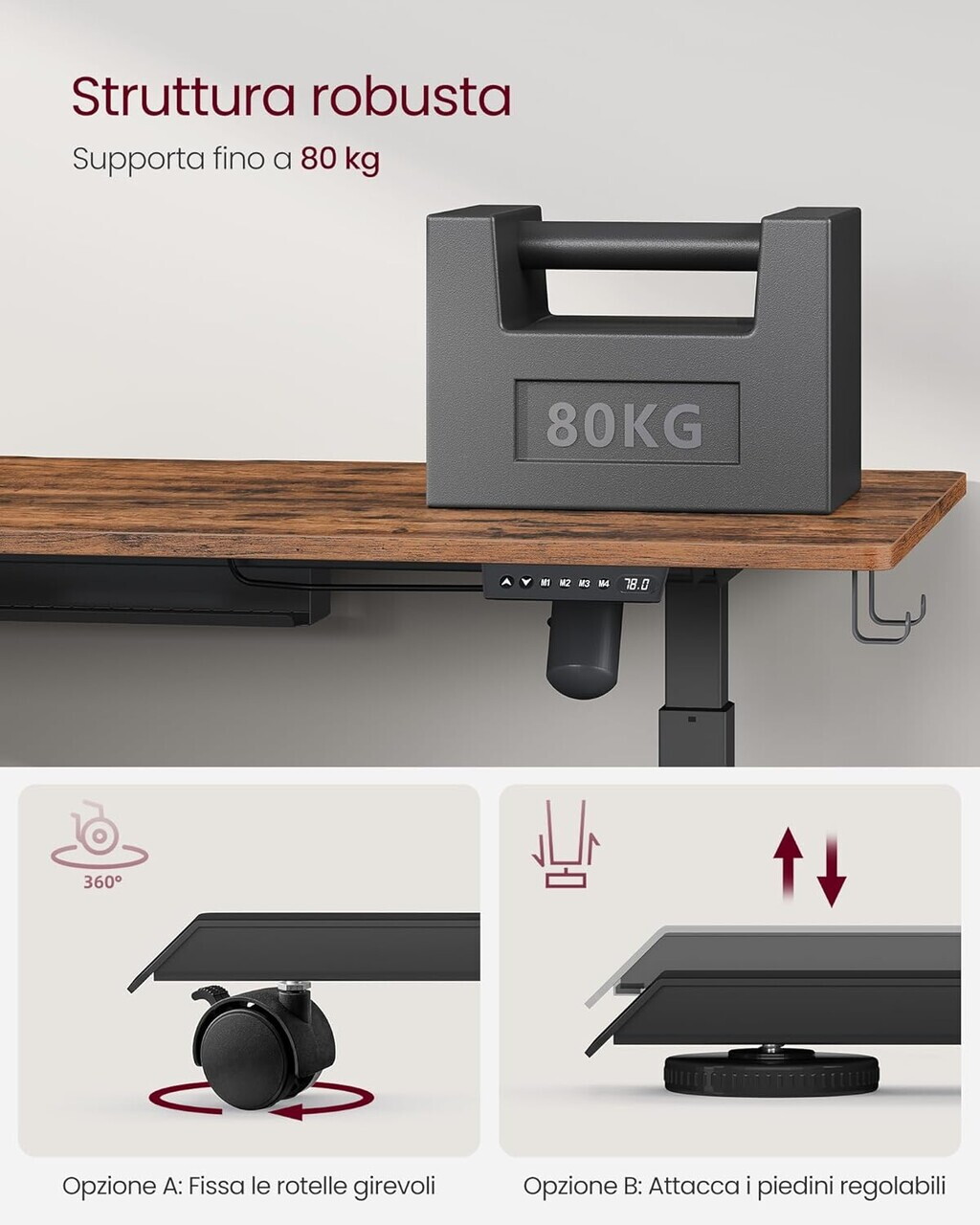 Birou electric reglabil pe inaltime, Vasagle, 140x60x72-120 cm, tesatura Oxford/PAL/otel, maro - imagine 3