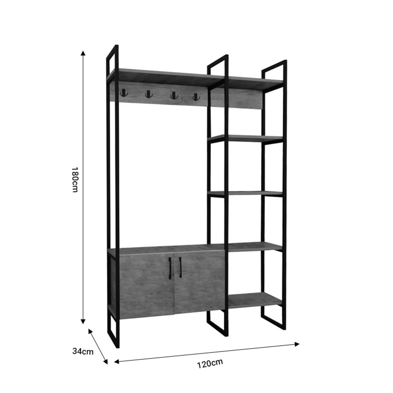 Cuier cu pantofar Thoj, Pakoworld, 120x34x180 cm, PAL/metal, antracit