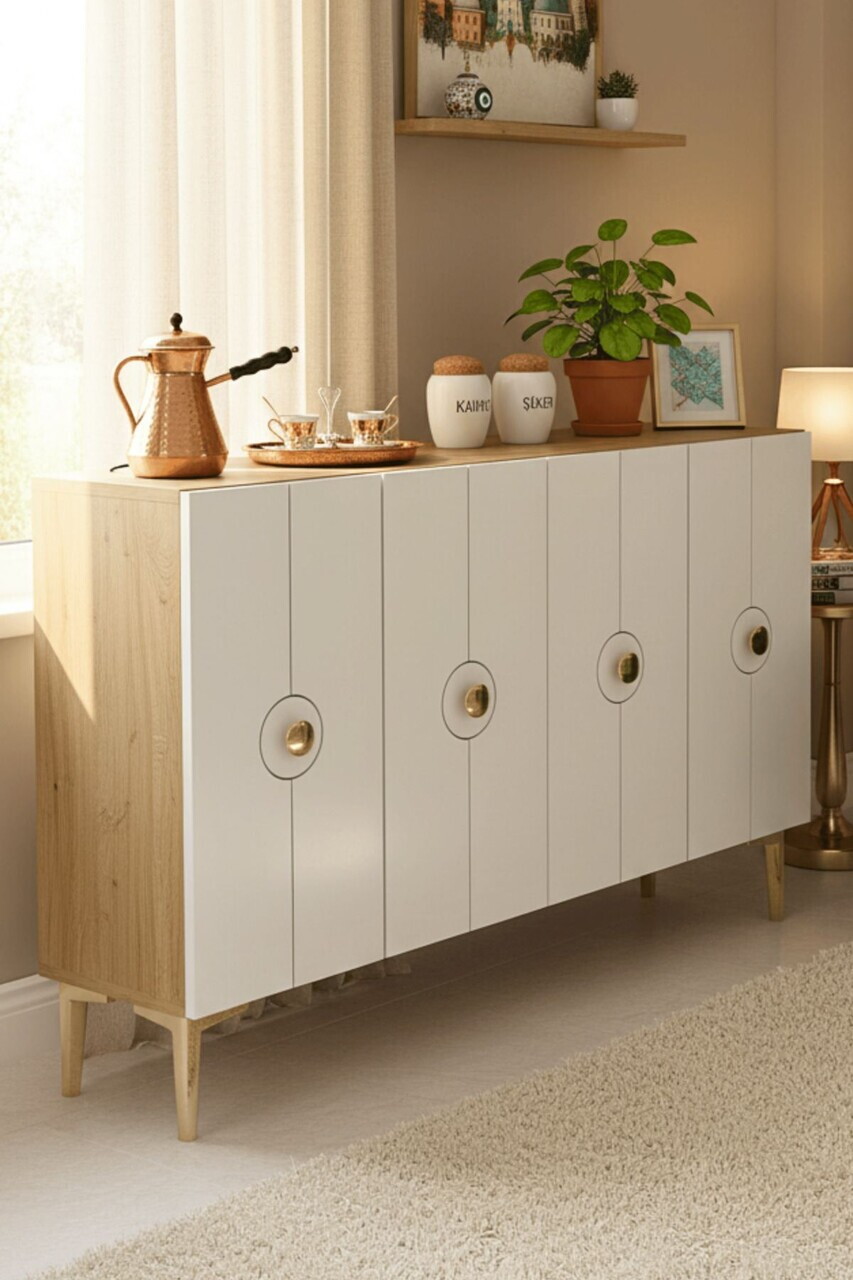 Consola, Hanah Home, Enlem 120, 120x75x32 cm, Stejar Safir / Alb — imaginea 2