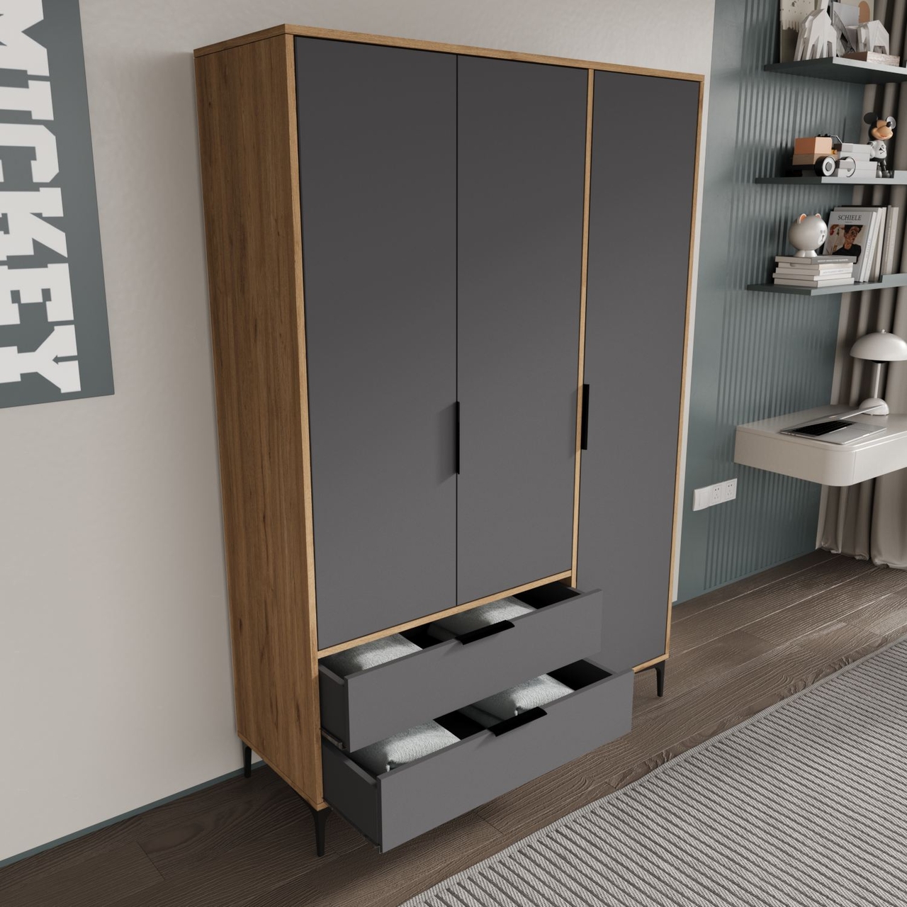 Dulap pentru haine, Hanah Home, Aden Drawers 120, 120x192x45 cm, Stejar / Antracit - view 3