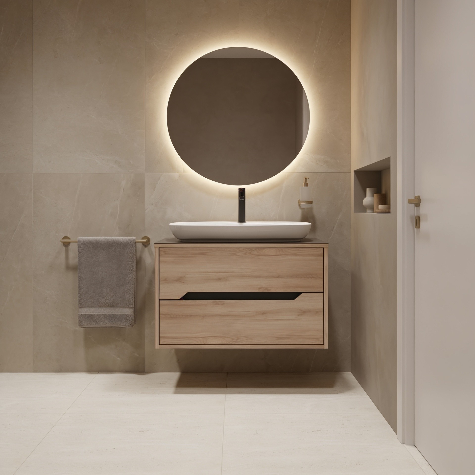 Dulap de baie cu chiuvetă, Hanah Home, Galia 80 v2, Stejar