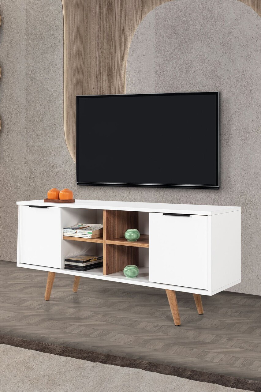 Comoda TV, Hanah Home, Sina 3318, 130x59x35 cm, PAL, Alb/Maro — imaginea 3