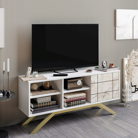 Comoda tv, decorotika, north, 130x38.6x58.6 cm, aur alb
