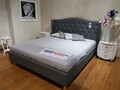Pat matrimonial tapitat, cu tablie Aspen, Signal, 160x200 cm, textil, gri