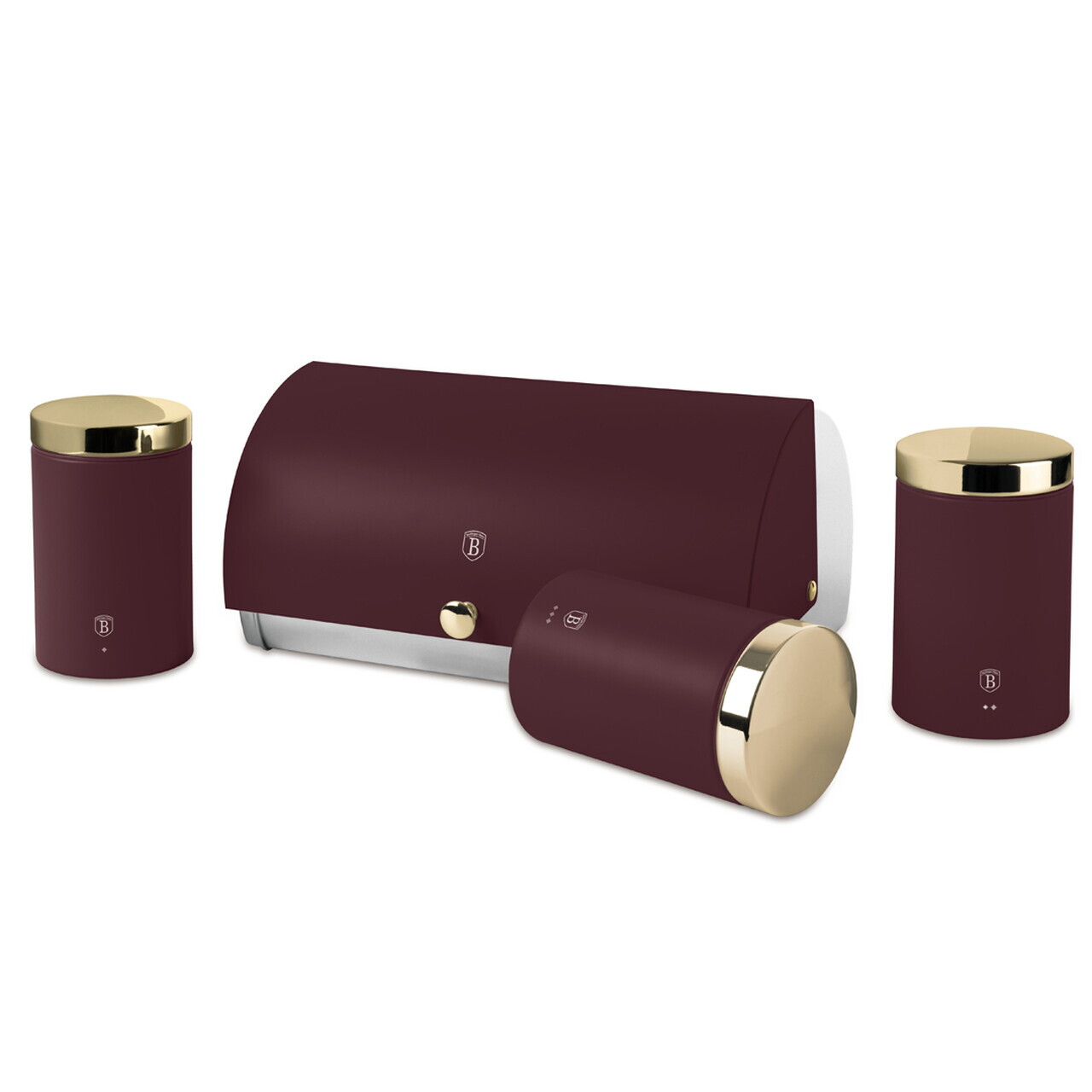 Set cutie pentru paine si 3 recipiente Berlinger Haus, Leonardo, 38.5x28x18.5 cm, inox, visiniu - imagine 3