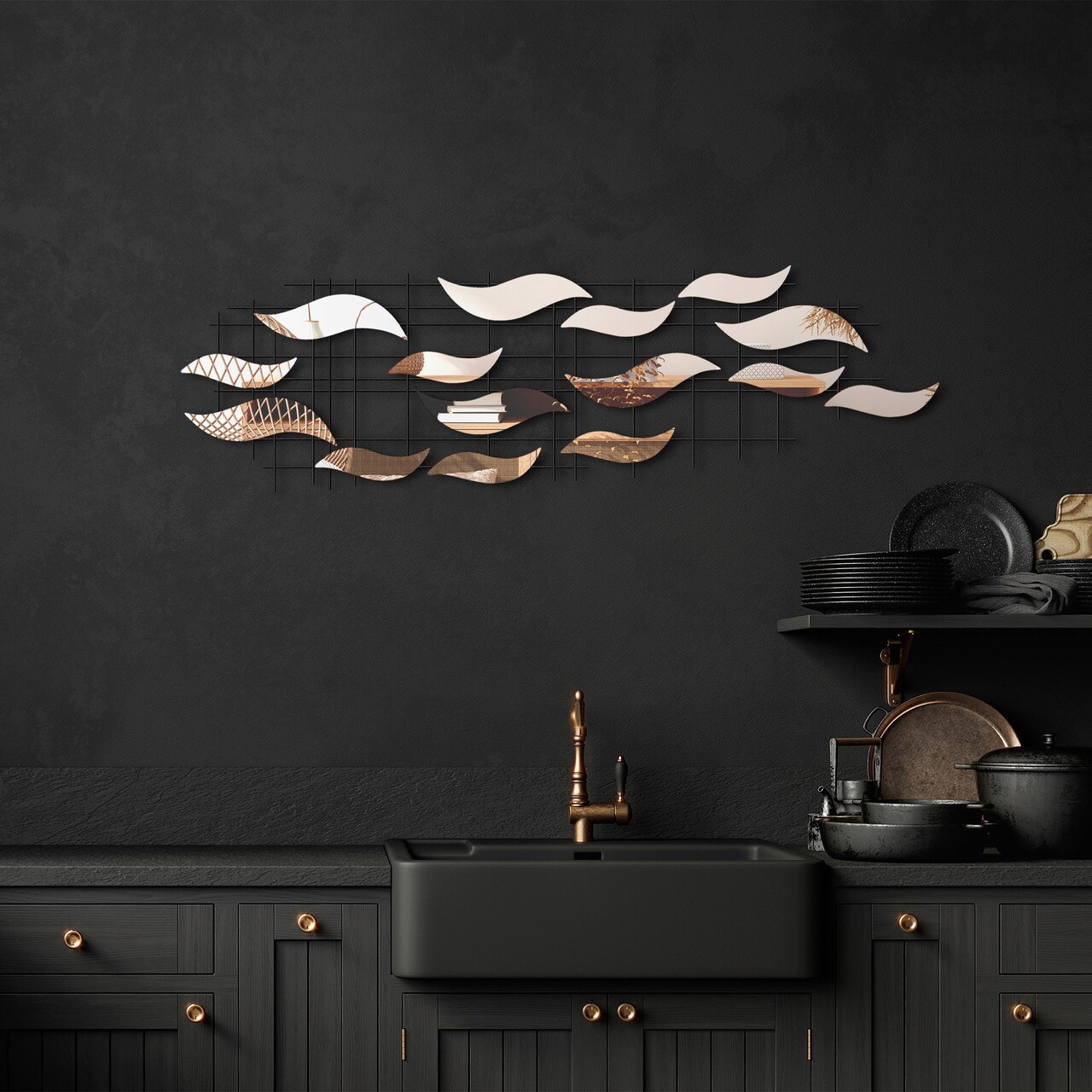 Decoratiune de perete, Lumos, Metal, Latime: 110 cm / Inaltime: 32 cm / Adancime: 4 cm, Multicolor - 2 | YEO