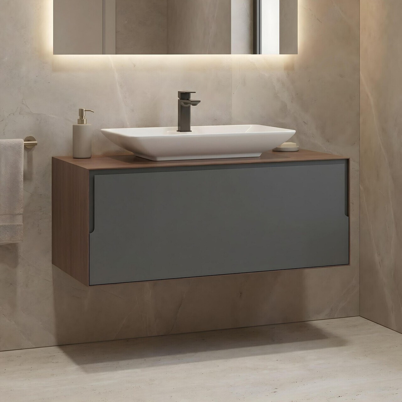 Dulap de baie cu chiuvetă, Hanah Home, Craft 100, Nuc / Antracit — imaginea 2