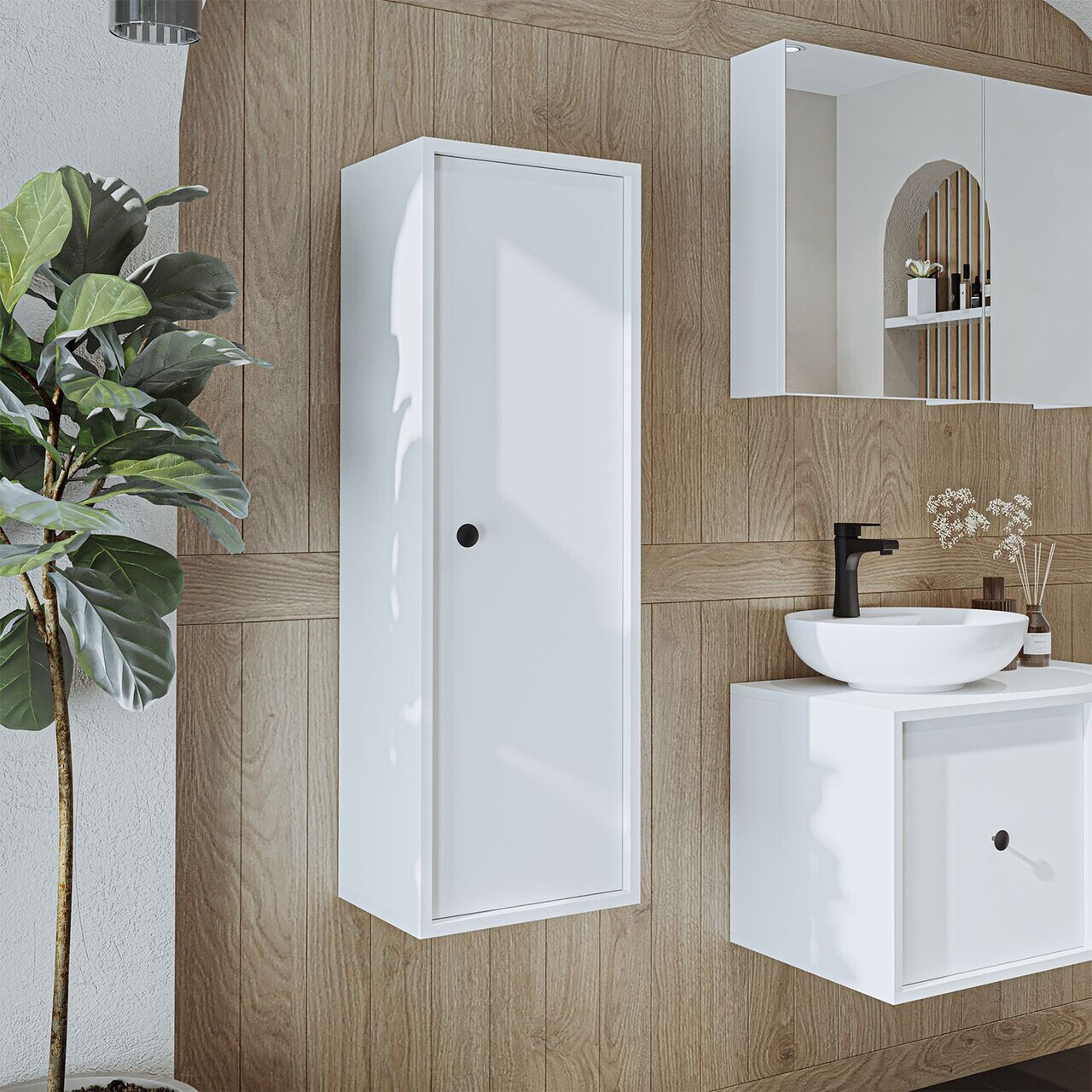 Dulap de baie, Hanah Home, 2204, 35x110x30 cm, MDF, Alb