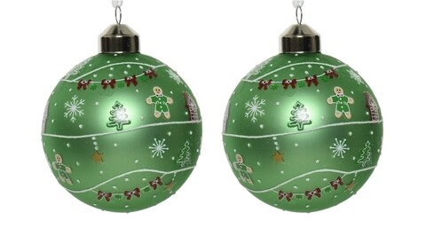Set 3 globuri gingerbread snow, decoris, Ø8 cm, sticla, verde
