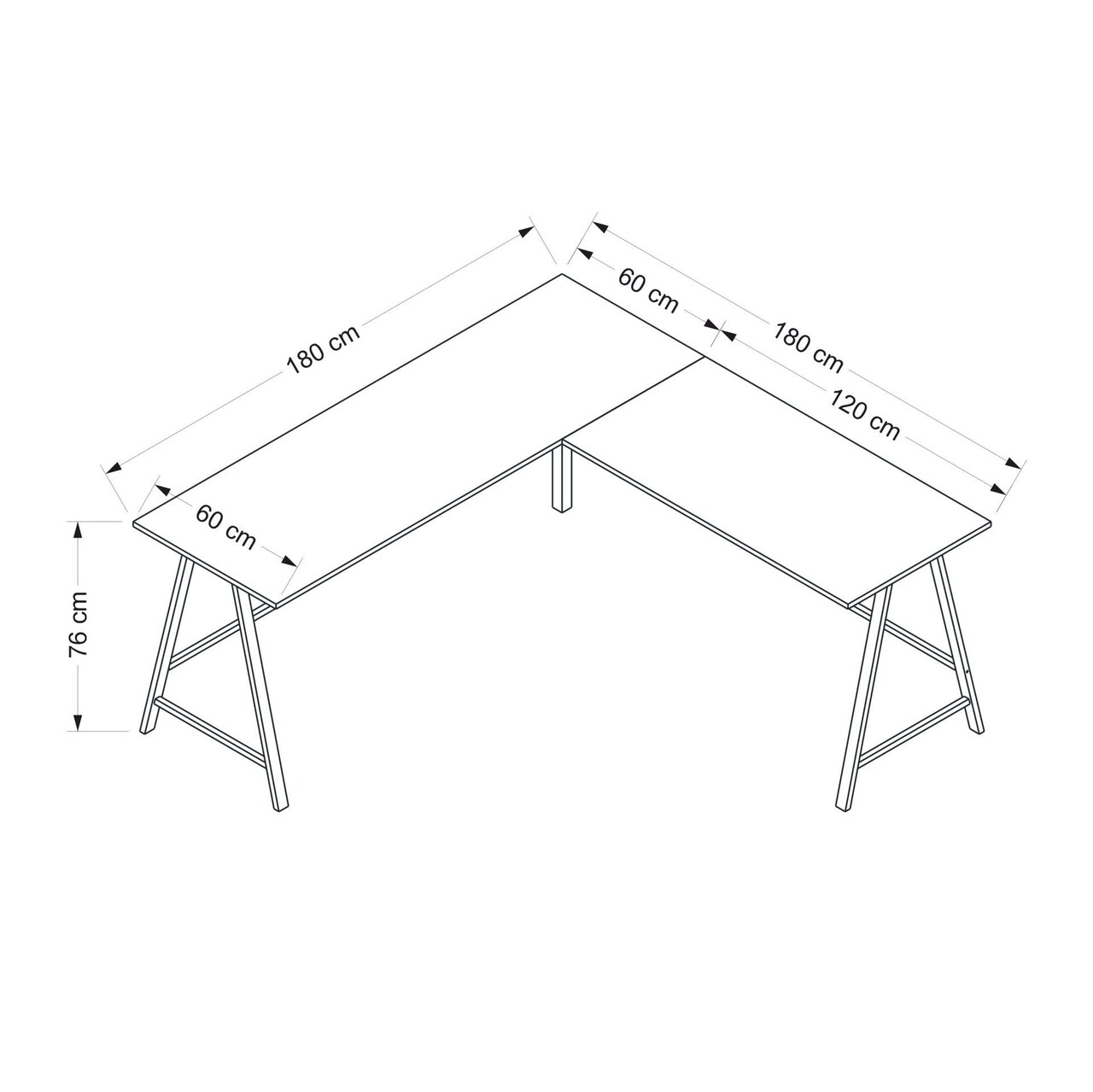 Birou, Minerva, Team L, 180x76x60 cm, PAL, Alb