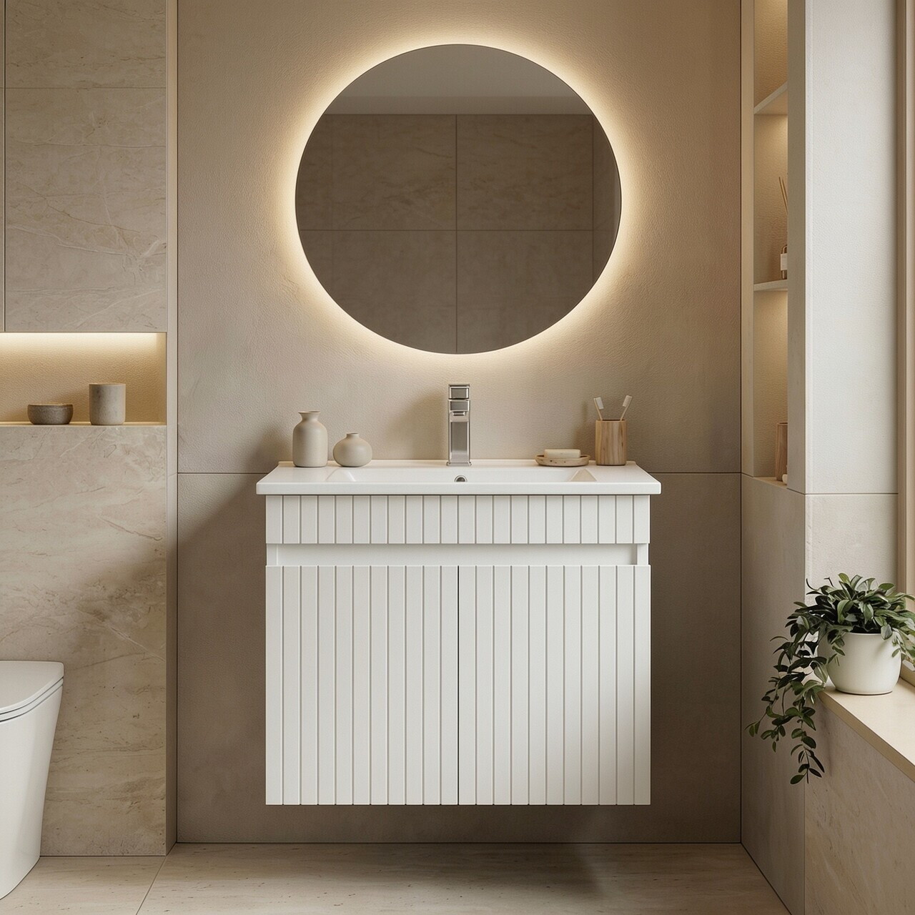 Dulap de baie cu chiuvetă, Hanah Home, Tivoli 65, Alb mat