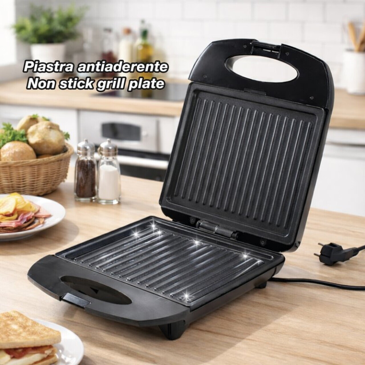 Sandwich maker Beper, 1400W, 26x32.5x10.8 cm, bachelita/otel, negru — imaginea 7