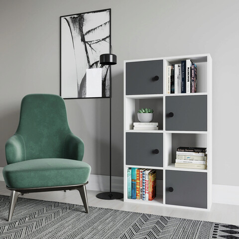 Corp biblioteca, retricy, tasso, 72x25x123.4 cm, pal, alb / antracit