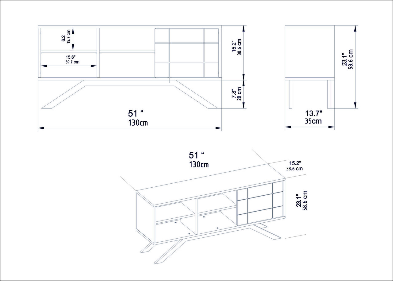 Comoda TV, Decorotika, North, 130x38.6x58.6 Cm, Alb/Auriu