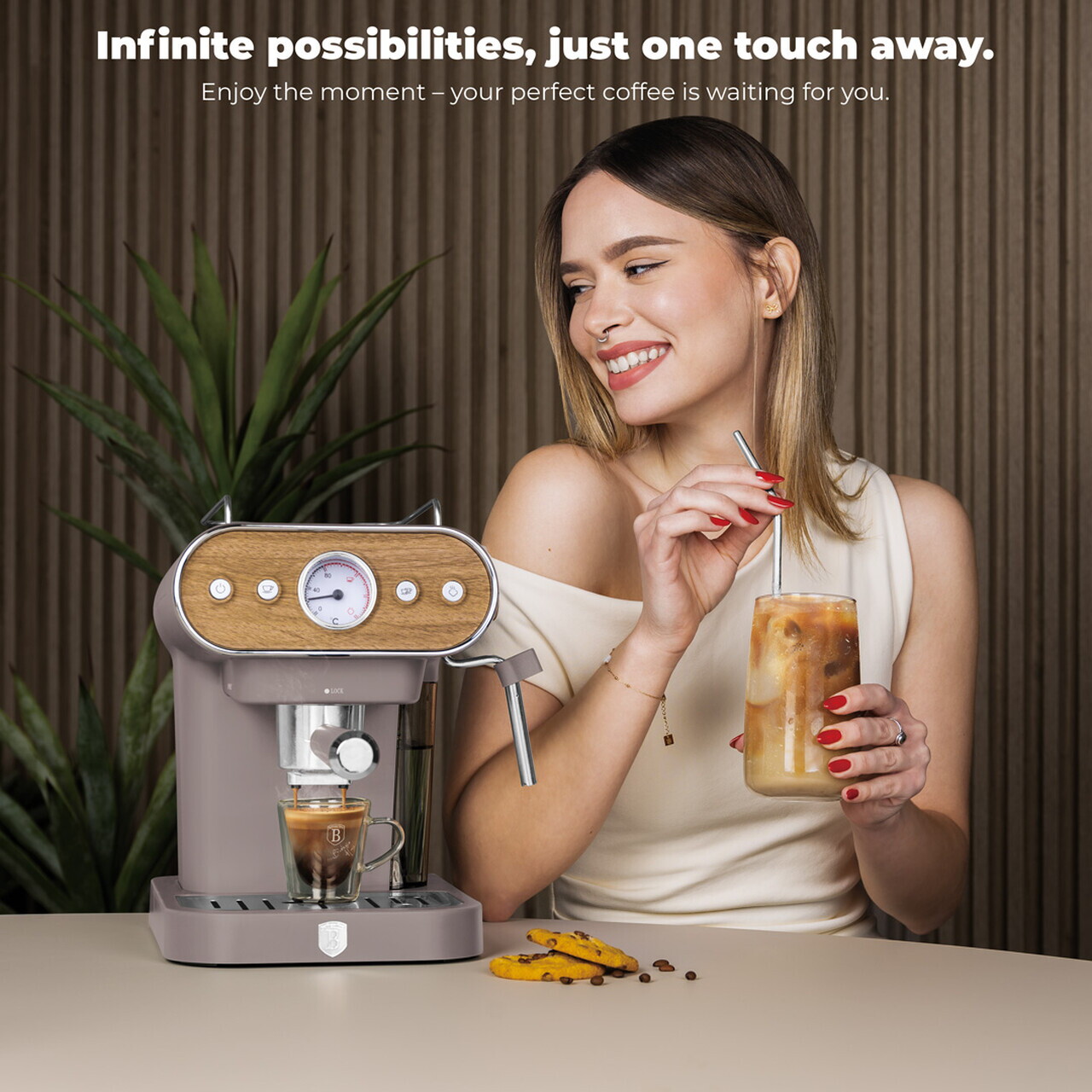Espressor 3 in 1 Berlinger Haus, Taupe Nordic, 950W, 23x26.5x30.5 cm, inox, taupe mat/natur - view 10
