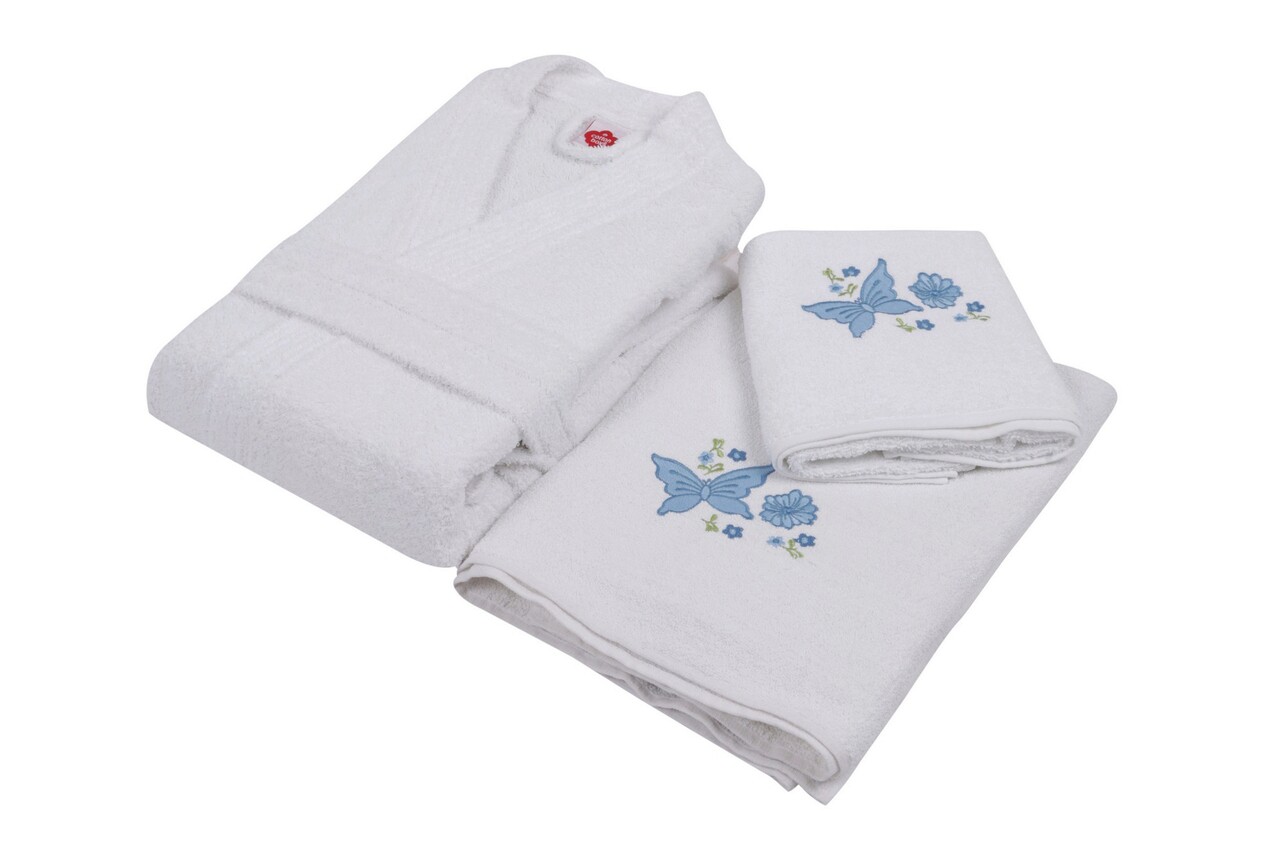 Set De Baie Family, Cotton Box, Nakışlı Aile, Bumbac, Albastru/Alb