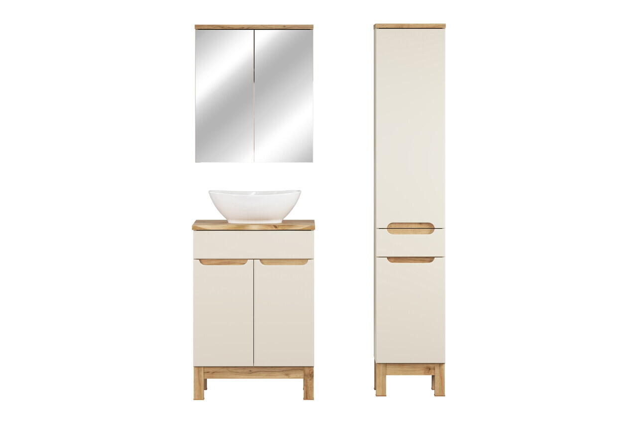 Set mobilier baie Bali Cashmere Wotan 60 cm, dulap inalt, masca cu lavoar si cabinet cu oglinda, Comad, MDF/PAL, casmir - view 3