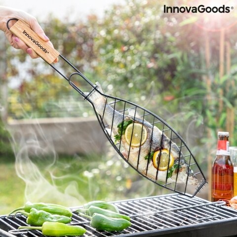 Gratar pentru peste fisket, innovagoods, 56x12.5 cm, fier, negru