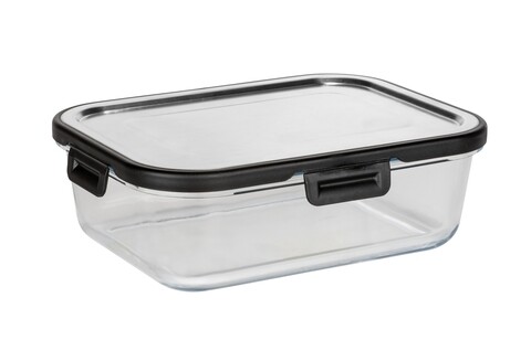 Caserola cu capac, wenko, steel, 1.5 l, 23 x 17 x 7.5 cm, sticla/polipropilena/silicon, negru/transparent