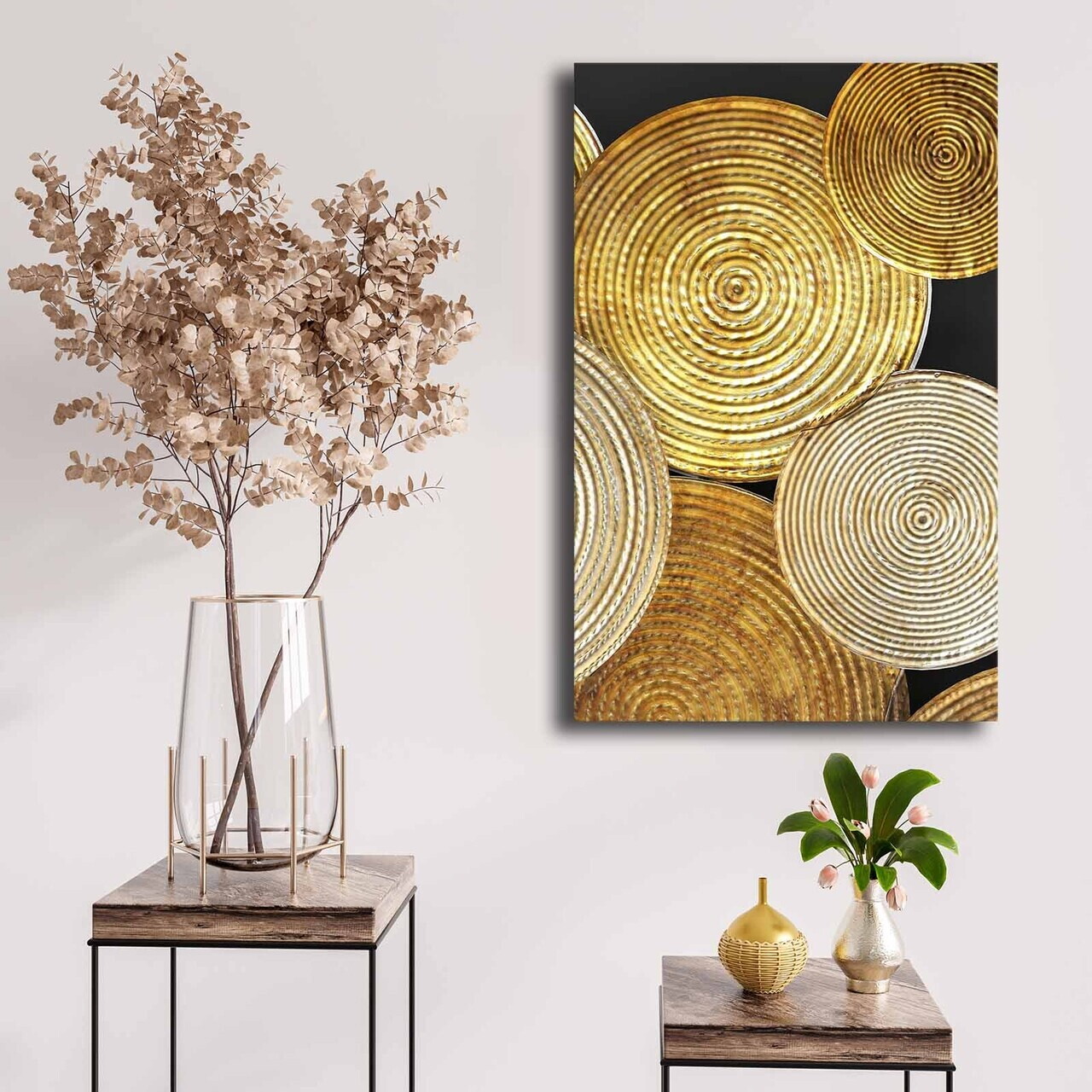 Tablou decorativ, 4570NISC-018, Canvas, Lemn, Auriu / Bej / Negru / Alb