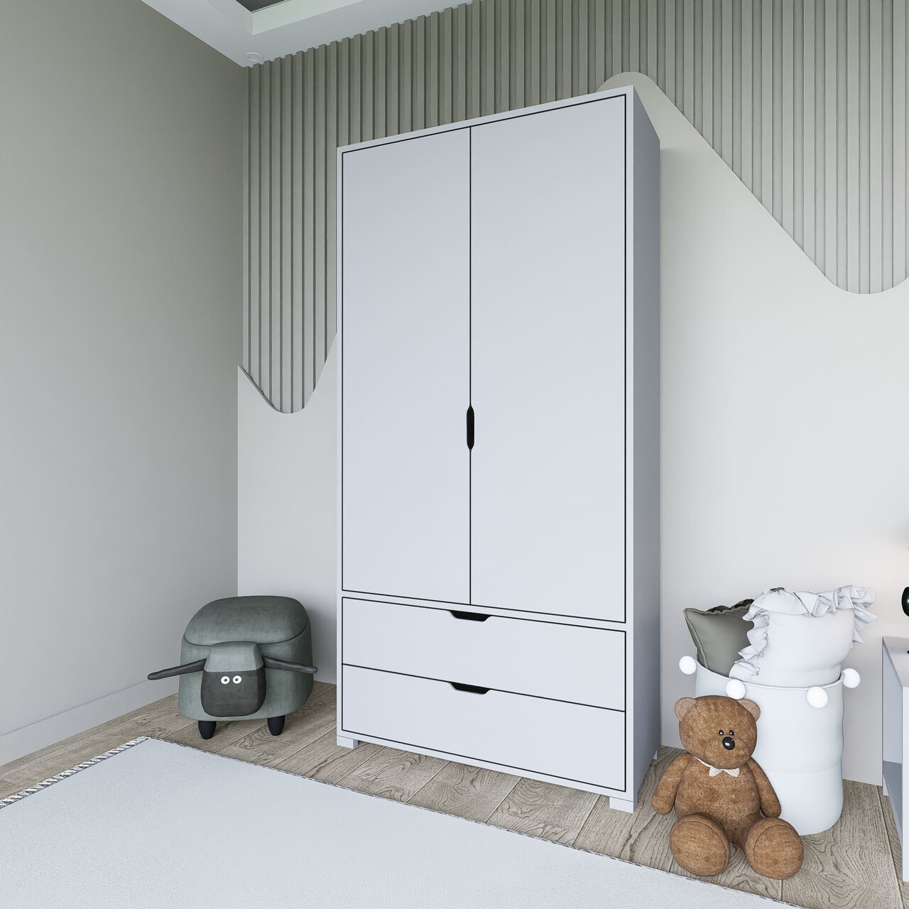 Dulap pentru haine, Miwood, 90 cm 1600-016, Alb - 2 | YEO