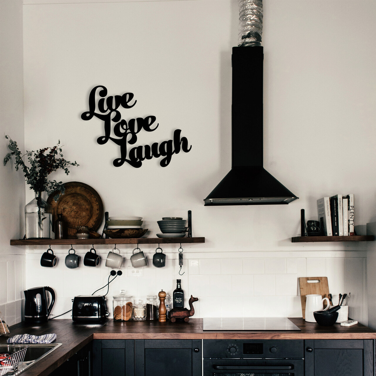 Decoratiune de perete, Live Love Laugh Metal Decor, metal, 52 x 38 cm, negru - 1 | YEO