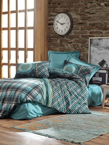 Lenjerie de pat dubla enrico - petrol, cotton box, 4 piese, bumbac ranforce, multicolor