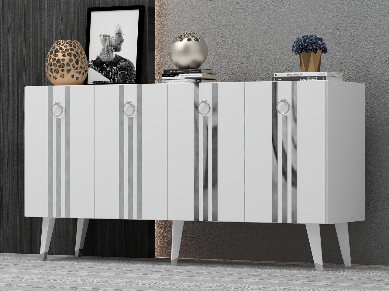 Consola, Olivia, Isil, 150x80x40 cm, PAL , Alb / Argintiu - 2 | YEO