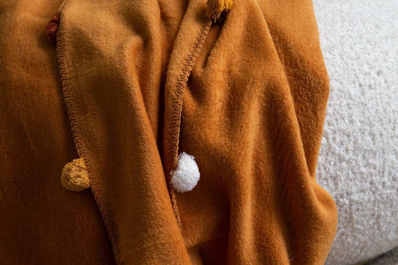 Patura Double, Pom Pom - Mustard, Dolce Bonita Home, 60% bumbac/30% acril/10% poliester