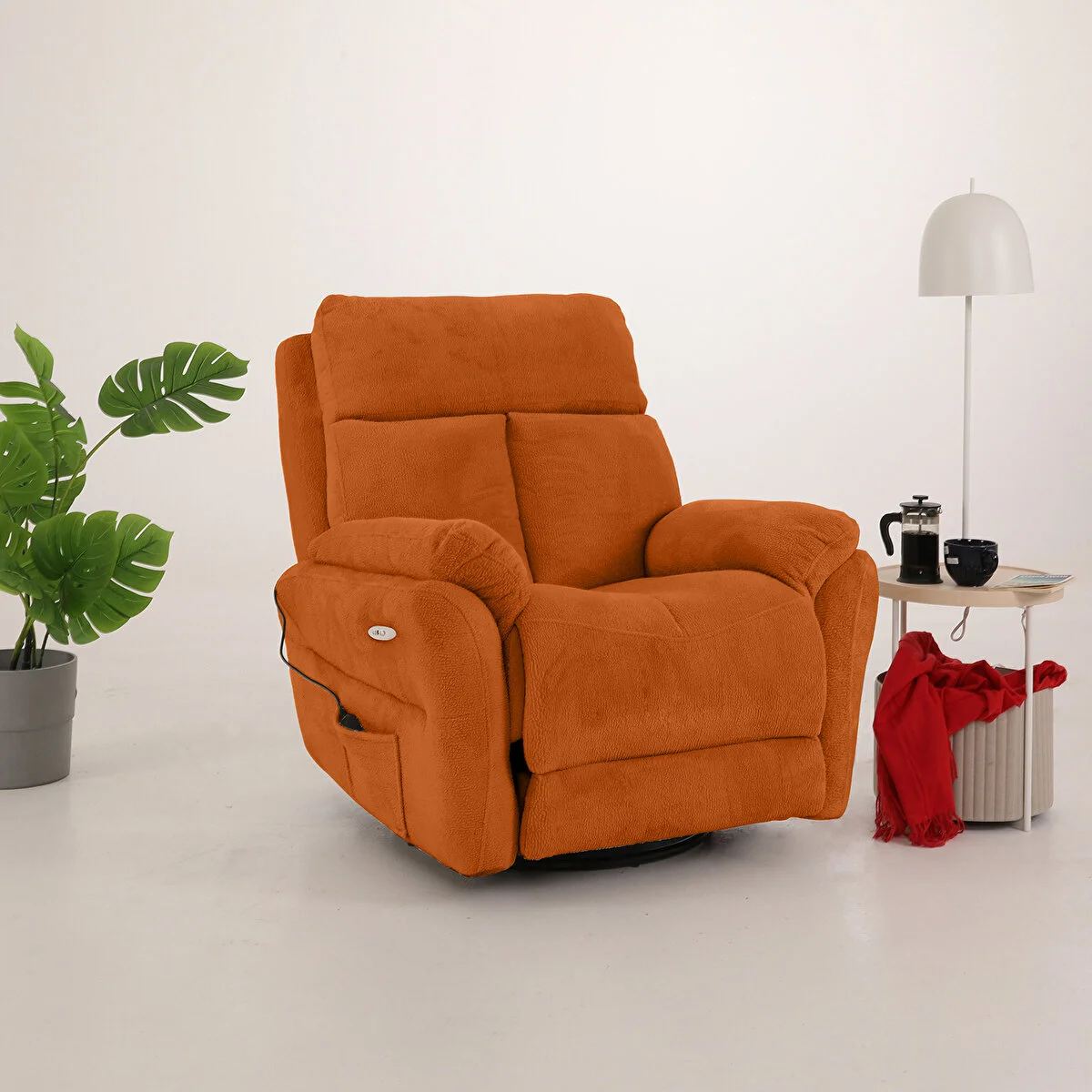 Fotoliu cu recliner, Atelier del Sofa, 752EST1501, Frame: 70% HORNBEAM/30% MELAMINE COATED CHIPBOARD, Caramiziu