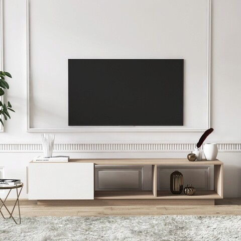 Comoda tv, minima, lepando, 180x41.4x37 cm, stejar / alb