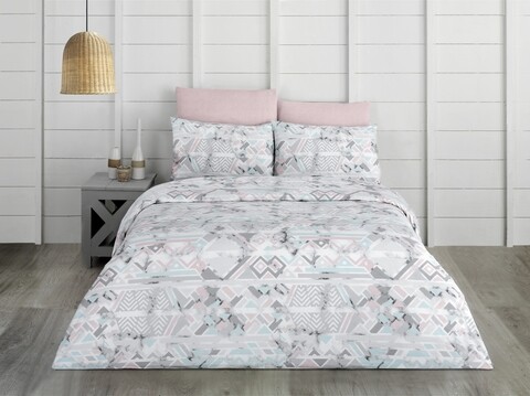 Lenjerie de pat dubla Geo, Majoli Home Collection, 4 piese, 200x220 cm, 100% bumbac ranforce, multicolor