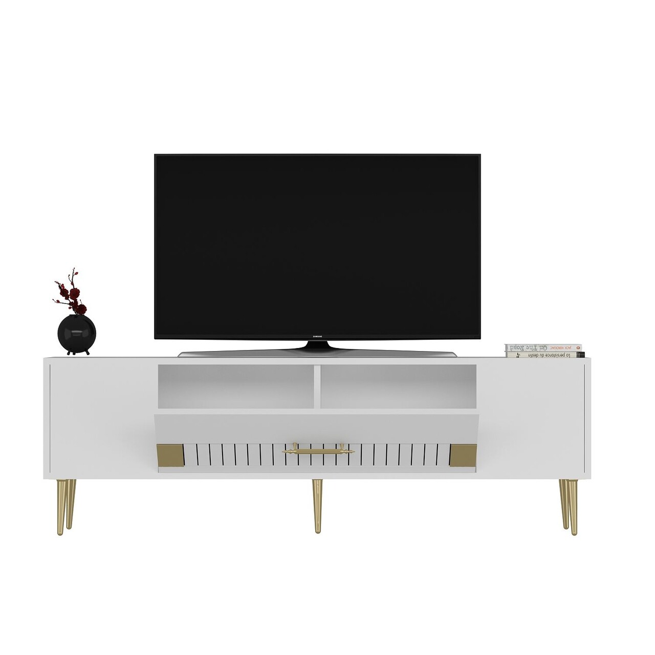 Comoda TV, Olivia, Dekolp4, Alb/Auriu - 3 | YEO