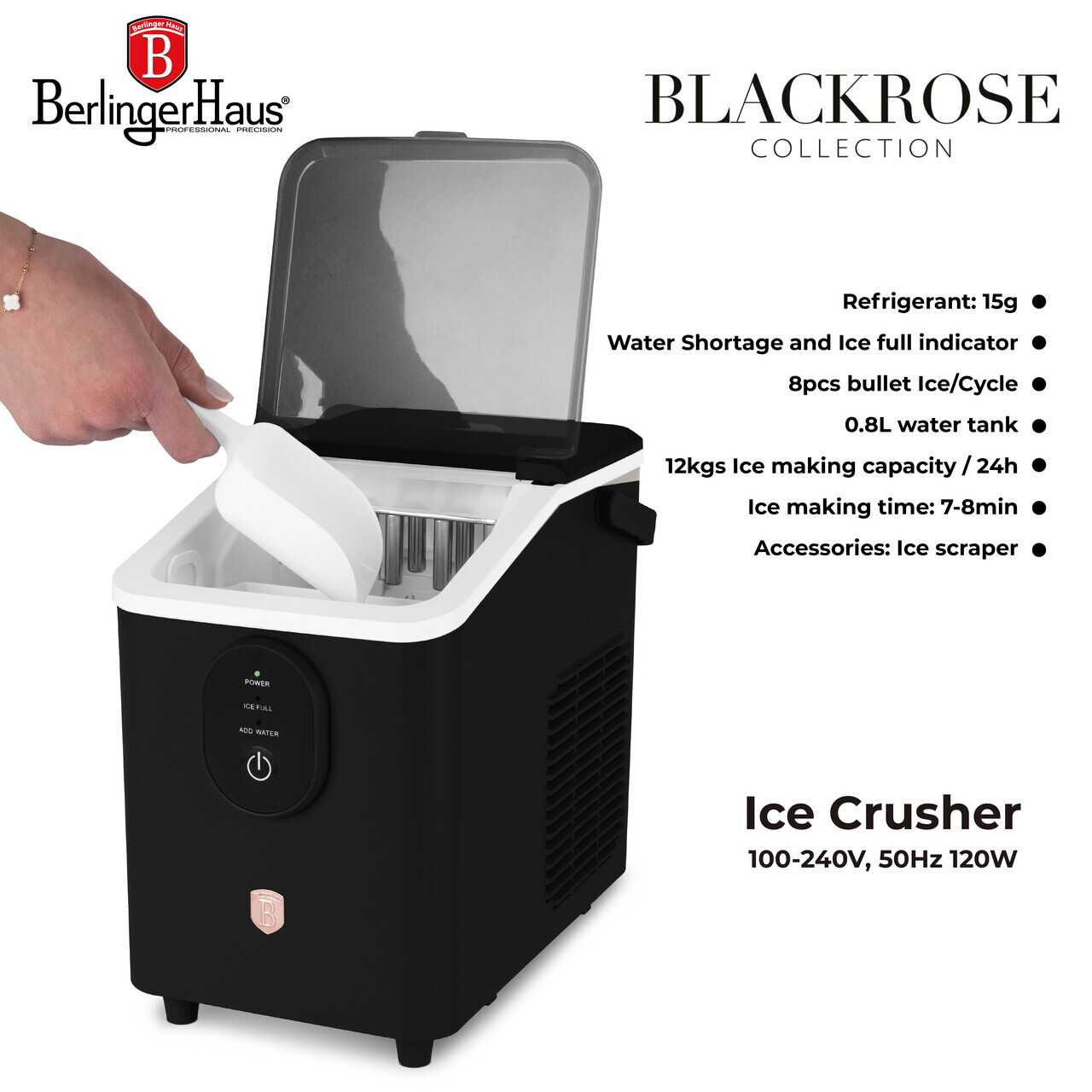 Masina pentru cuburi de gheata Berlinger Haus, Black Rose, 800 ml, 120W, plastic, negru - view 13