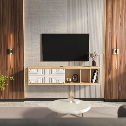 Comoda TV, Zena Home, Teo Floating, Stejar Safir / Alb