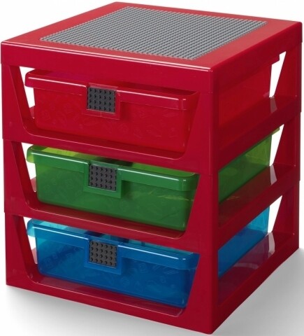 Organizator LEGO, 3 sertare, polipropilena, rosu
