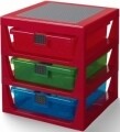 Organizator LEGO, 3 sertare, polipropilena, rosu