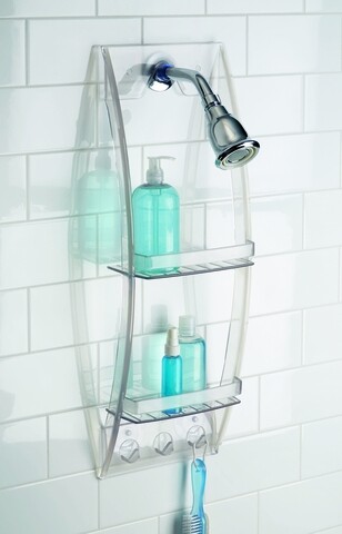 Organizator suspendat de baie pentru capul de dus basic, idesign, 23x10x68.5 cm, transparent