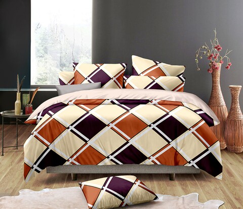 Lenjerie de pat dubla, king size, 4 piese, bs017, policoton, multicolor