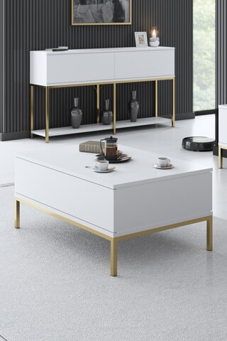 Masuta de cafea, Bexley, Lord, 90x40x60 cm, PAL, Alb/Auriu