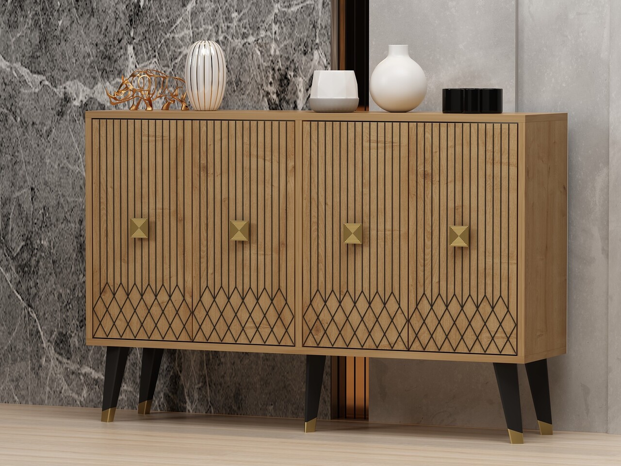 Consola, Odessa, Carbın, 120x80x30 cm, PAL, Stejar safir / Aur - 1 | YEO